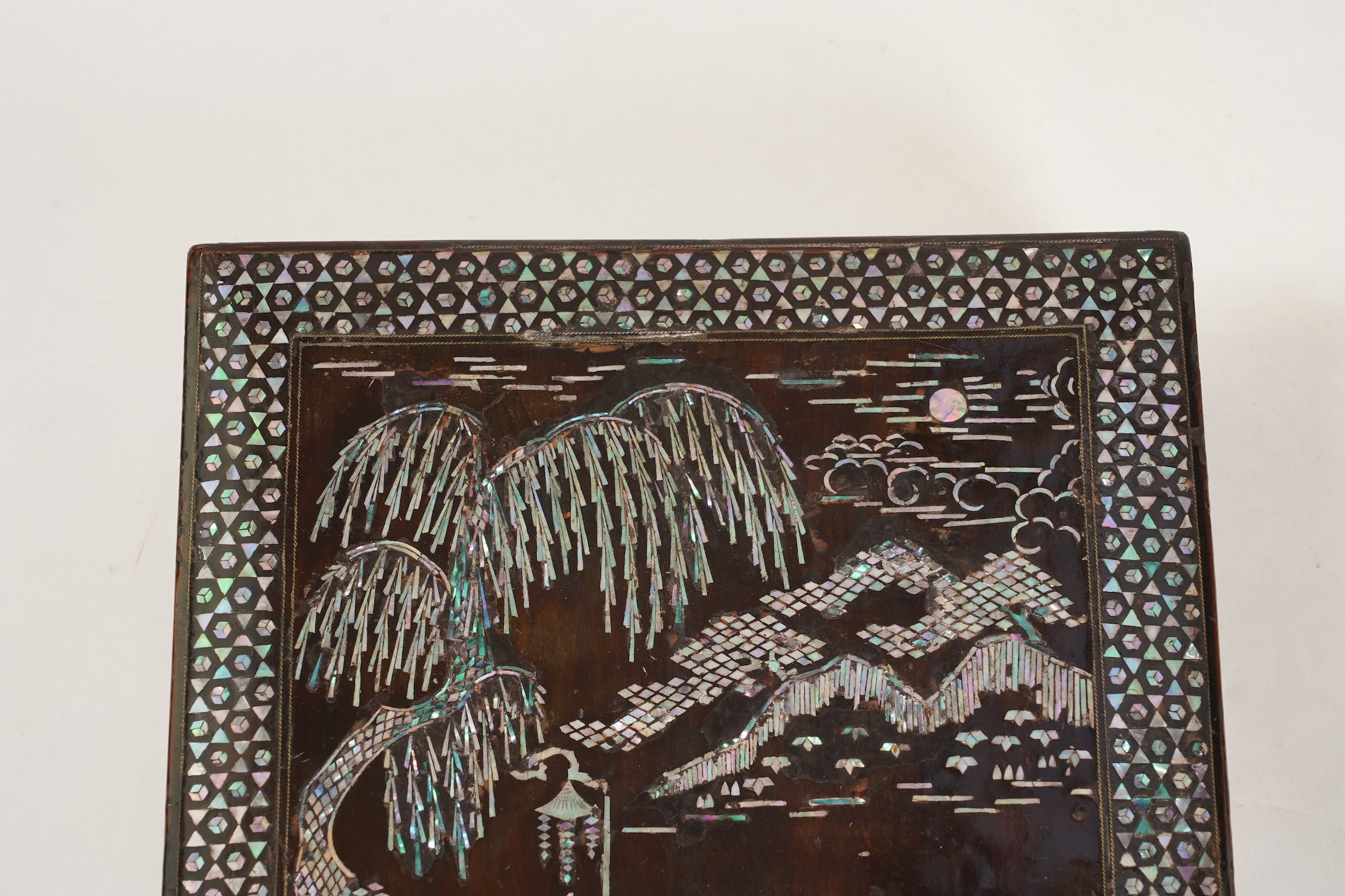 A Chinese Ming mother-of-pearl inlaid lacquer document box and cover, 15th century
